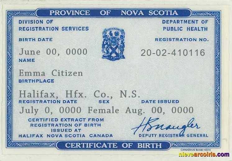 Canada Province of Nova Scotia birth certificate
